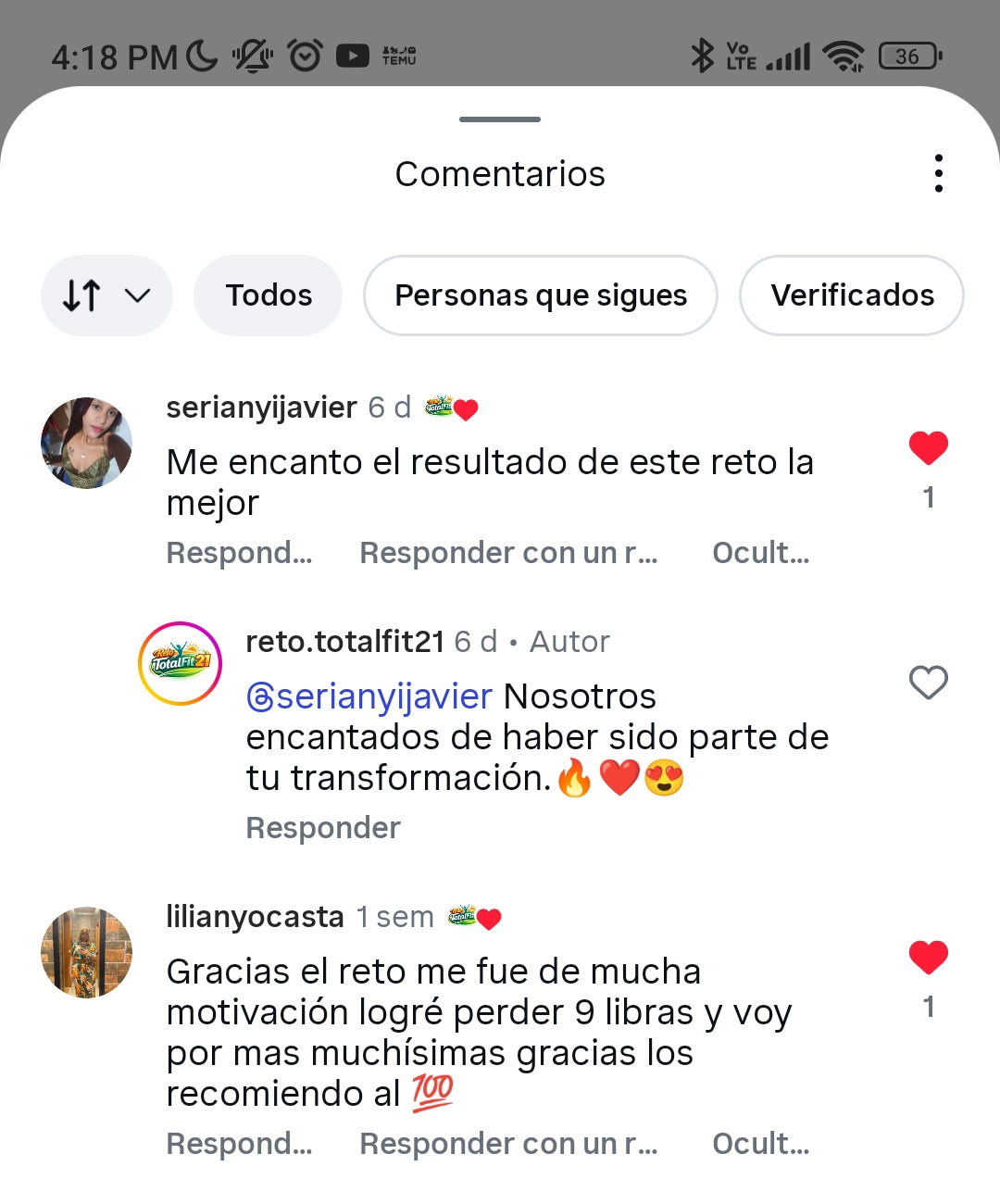 Comentario de Instagram: me encanto el resultado de este reto