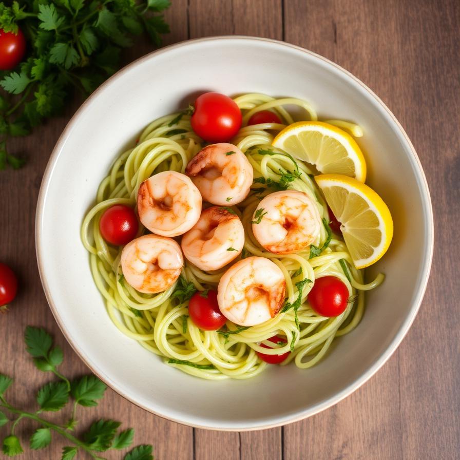 Pasta de calabacín con camarones
